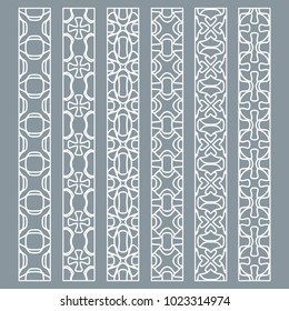 Vector set of line borders with geometric repeating texture. Isolated design elements for page decoration, headline, banners, wedding invitation cards. Fashion white lace collection