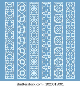 Vector set of line borders with geometric repeating texture. Isolated design elements for page decoration, headline, banners, wedding invitation cards. Fashion white lace collection