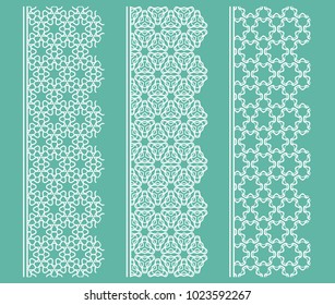 Vector set of line borders with geometric repeating texture. Isolated design elements for page decoration, headline, banners, wedding invitation cards. Fashion white lace collection