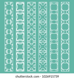 Vector set of line borders with geometric repeating texture. Isolated design elements for page decoration, headline, banners, wedding invitation cards. Fashion white lace collection
