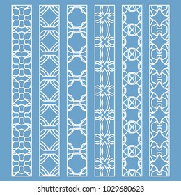 Vector set of line borders with geometric repeating texture. Isolated design elements for page decoration, headline, banners, wedding invitation cards. Fashion white lace collection