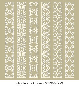 Vector set of line borders with geometric repeating texture. Isolated design elements for page decoration, headline, banners, wedding invitation cards. Fashion white lace collection