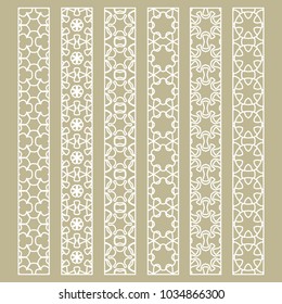 Vector set of line borders with geometric repeating texture. Isolated design elements for page decoration, headline, banners, wedding invitation cards. Fashion white lace collection