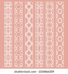 Vector set of line borders with geometric repeating texture. Isolated design elements for page decoration, headline, banners, wedding invitation cards. Fashion white lace collection