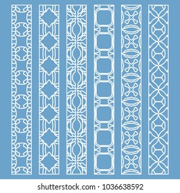 Vector set of line borders with geometric repeating texture. Isolated design elements for page decoration, headline, banners, wedding invitation cards. Fashion white lace collection