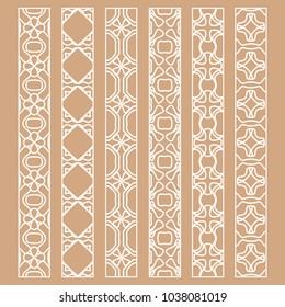Vector set of line borders with geometric repeating texture. Isolated design elements for page decoration, headline, banners, wedding invitation cards. Fashion white lace collection