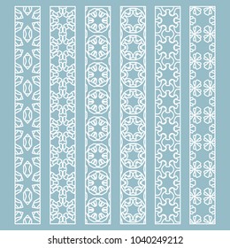 Vector set of line borders with geometric repeating texture. Isolated design elements for page decoration, headline, banners, wedding invitation cards. Fashion white lace collection