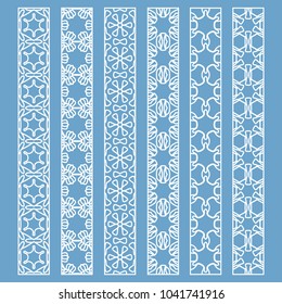 Vector set of line borders with geometric repeating texture. Isolated design elements for page decoration, headline, banners, wedding invitation cards. Fashion white lace collection