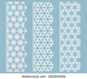 Vector set of line borders with geometric repeating texture. Isolated design elements for page decoration, headline, banners, wedding invitation cards. Fashion white lace collection