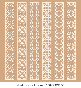 Vector set of line borders with geometric repeating texture. Isolated design elements for page decoration, headline, banners, wedding invitation cards. Fashion white lace collection