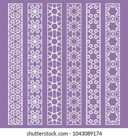 Vector set of line borders with geometric repeating texture. Isolated design elements for page decoration, headline, banners, wedding invitation cards. Fashion white lace collection