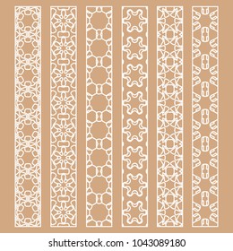 Vector set of line borders with geometric repeating texture. Isolated design elements for page decoration, headline, banners, wedding invitation cards. Fashion white lace collection