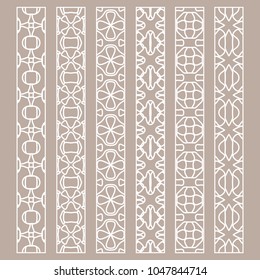 Vector set of line borders with geometric repeating texture. Isolated design elements for page decoration, headline, banners, wedding invitation cards. Fashion white lace collection