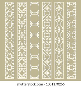 Vector set of line borders with geometric repeating texture. Isolated design elements for page decoration, headline, banners, wedding invitation cards. Fashion white lace collection
