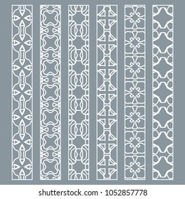Vector set of line borders with geometric repeating texture. Isolated design elements for page decoration, headline, banners, wedding invitation cards. Fashion white lace collection