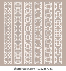 Vector set of line borders with geometric repeating texture. Isolated design elements for page decoration, headline, banners, wedding invitation cards. Fashion white lace collection
