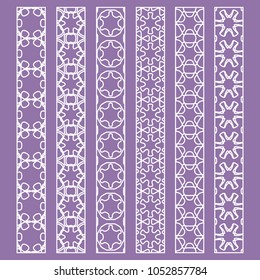 Vector set of line borders with geometric repeating texture. Isolated design elements for page decoration, headline, banners, wedding invitation cards. Fashion white lace collection