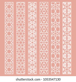 Vector set of line borders with geometric repeating texture. Isolated design elements for page decoration, headline, banners, wedding invitation cards. Fashion white lace collection