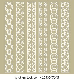 Vector set of line borders with geometric repeating texture. Isolated design elements for page decoration, headline, banners, wedding invitation cards. Fashion white lace collection