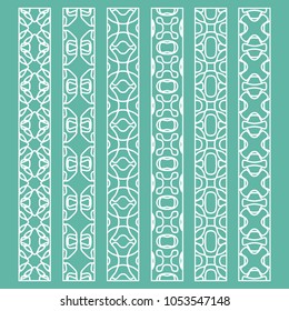 Vector set of line borders with geometric repeating texture. Isolated design elements for page decoration, headline, banners, wedding invitation cards. Fashion white lace collection