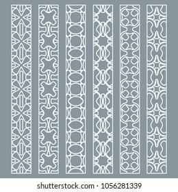 Vector set of line borders with geometric repeating texture. Isolated design elements for page decoration, headline, banners, wedding invitation cards. Fashion white lace collection