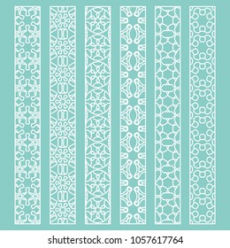 Vector set of line borders with geometric repeating texture. Isolated design elements for page decoration, headline, banners, wedding invitation cards. Fashion white lace collection