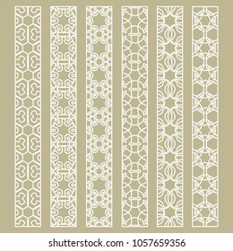 Vector set of line borders with geometric repeating texture. Isolated design elements for page decoration, headline, banners, wedding invitation cards. Fashion white lace collection