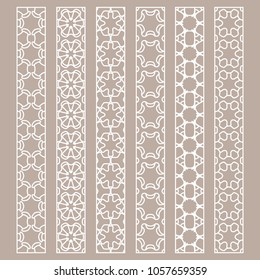 Vector set of line borders with geometric repeating texture. Isolated design elements for page decoration, headline, banners, wedding invitation cards. Fashion white lace collection