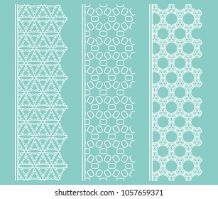 Vector set of line borders with geometric repeating texture. Isolated design elements for page decoration, headline, banners, wedding invitation cards. Fashion white lace collection