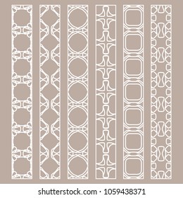 Vector set of line borders with geometric repeating texture. Isolated design elements for page decoration, headline, banners, wedding invitation cards. Fashion white lace collection