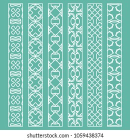 Vector set of line borders with geometric repeating texture. Isolated design elements for page decoration, headline, banners, wedding invitation cards. Fashion white lace collection