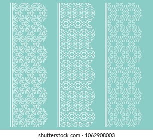 Vector set of line borders with geometric repeating texture. Isolated design elements for page decoration, headline, banners, wedding invitation cards. Fashion white lace collection