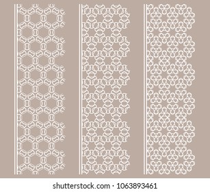 Vector set of line borders with geometric repeating texture. Isolated design elements for page decoration, headline, banners, wedding invitation cards. Fashion white lace collection