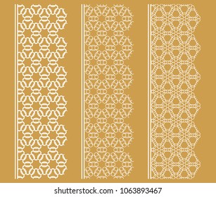 Vector set of line borders with geometric repeating texture. Isolated design elements for page decoration, headline, banners, wedding invitation cards. Fashion white lace collection