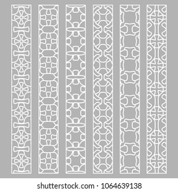 Vector set of line borders with geometric repeating texture. Isolated design elements for page decoration, headline, banners, wedding invitation cards. Fashion white lace collection