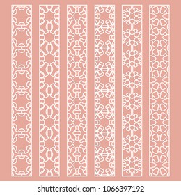 Vector set of line borders with geometric repeating texture. Isolated design elements for page decoration, headline, banners, wedding invitation cards. Fashion white lace collection