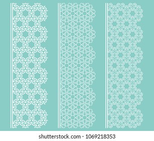 Vector set of line borders with geometric repeating texture. Isolated design elements for page decoration, headline, banners, wedding invitation cards. Fashion white lace collection