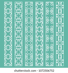 Vector set of line borders with geometric repeating texture. Isolated design elements for page decoration, headline, banners, wedding invitation cards. Fashion white lace collection