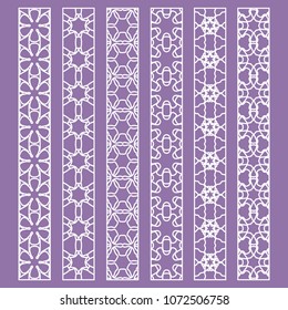 Vector set of line borders with geometric repeating texture. Isolated design elements for page decoration, headline, banners, wedding invitation cards. Fashion white lace collection
