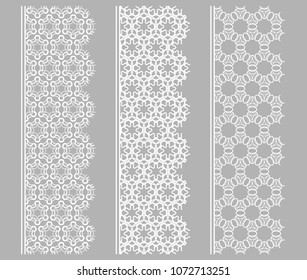 Vector set of line borders with geometric repeating texture. Isolated design elements for page decoration, headline, banners, wedding invitation cards. Fashion white lace collection