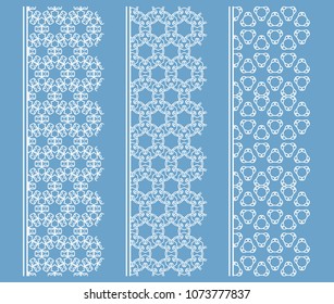 Vector set of line borders with geometric repeating texture. Isolated design elements for page decoration, headline, banners, wedding invitation cards. Fashion white lace collection