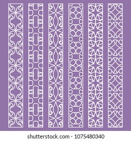 Vector set of line borders with geometric repeating texture. Isolated design elements for page decoration, headline, banners, wedding invitation cards. Fashion white lace collection