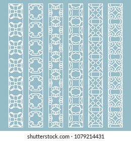 Vector set of line borders with geometric repeating texture. Isolated design elements for page decoration, headline, banners, wedding invitation cards. Fashion white lace collection
