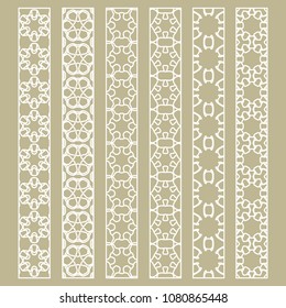 Vector set of line borders with geometric repeating texture. Isolated design elements for page decoration, headline, banners, wedding invitation cards. Fashion white lace collection