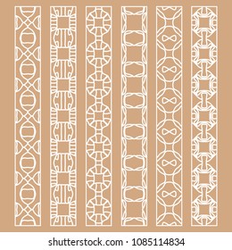 Vector set of line borders with geometric repeating texture. Isolated design elements for page decoration, headline, banners, wedding invitation cards. Fashion white lace collection