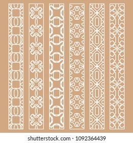 Vector set of line borders with geometric repeating texture. Isolated design elements for page decoration, headline, banners, wedding invitation cards. Fashion white lace collection