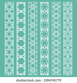 Vector set of line borders with geometric repeating texture. Isolated design elements for page decoration, headline, banners, wedding invitation cards. Fashion white lace collection