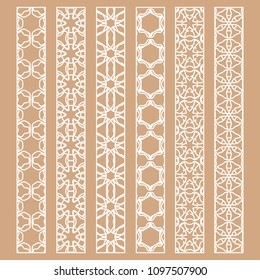 Vector set of line borders with geometric repeating texture. Isolated design elements for page decoration, headline, banners, wedding invitation cards. Fashion white lace collection