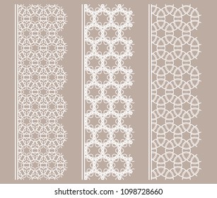 Vector set of line borders with geometric repeating texture. Isolated design elements for page decoration, headline, banners, wedding invitation cards. Fashion white lace collection