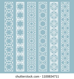 Vector set of line borders with geometric repeating texture. Isolated design elements for page decoration, headline, banners, wedding invitation cards. Fashion white lace collection